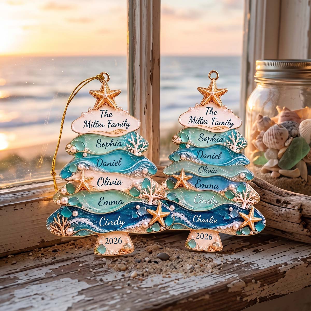 Personalized Coastal Family Name Christmas Acrylic Ornament | Coastal Christmas Keepsake Gift For Family