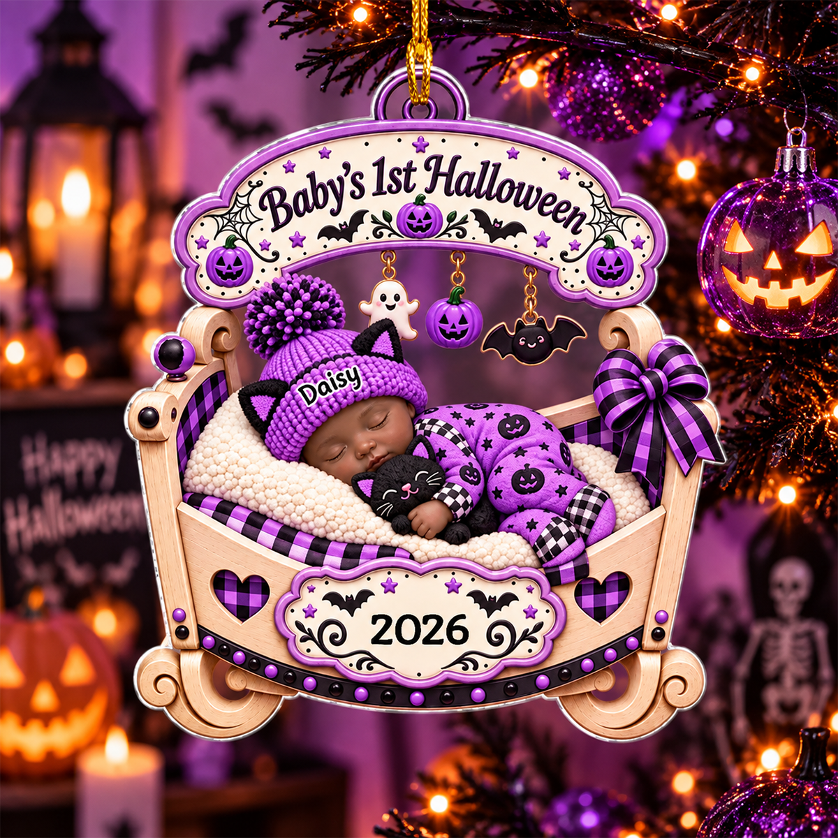 Personalized Baby's First Halloween Ornament - Newborn Keepsake Ornament, Gift For Family