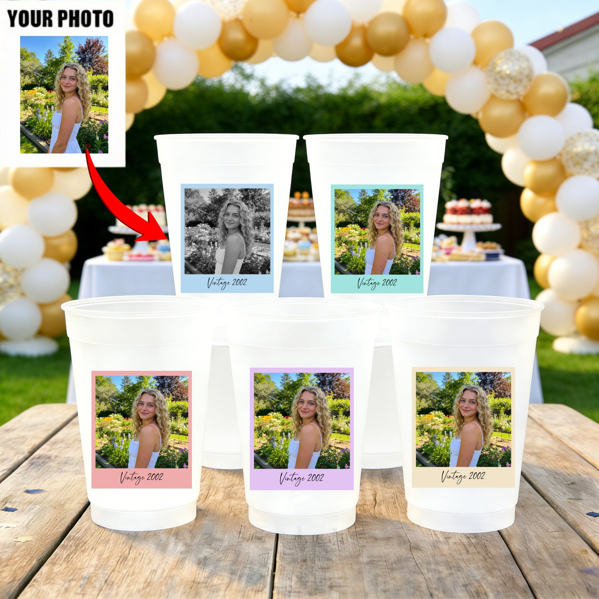 Party Cup Birthday Favor - Personalized Polaroid Style Cup With Photo For Her & Him