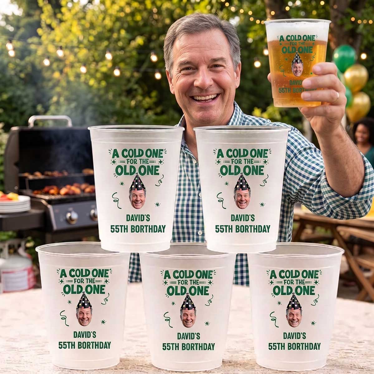 Custom Photo A Cold One For The Old One - Personalized Birthday Frosted Cups