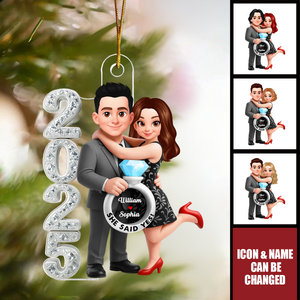 Personalized Couple 3D Effect Acrylic Ornament - Keepsake Engagement Gift For Fiance Christmas Tree Decoration