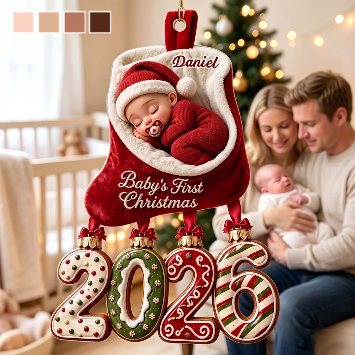 Personalized Sleeping Baby Stocking Acrylic Ornament | Baby's First Christmas Heirloom Gift For Family
