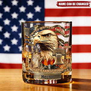 Personalized 250th Anniversary Vintage Whiskey Glass With Name & Bald Eagle - Independence Day Father's Day Gift For Grandpa Or Dad