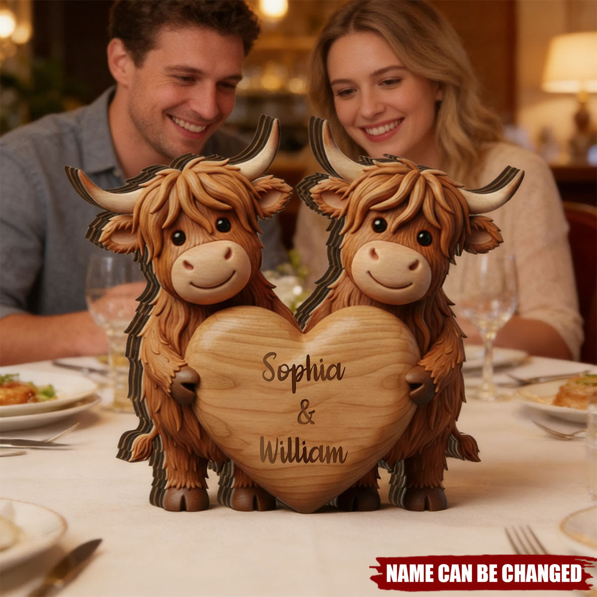 Personalized Highland Cow Wood Plaque With Names | Anniversary Gift For Couples