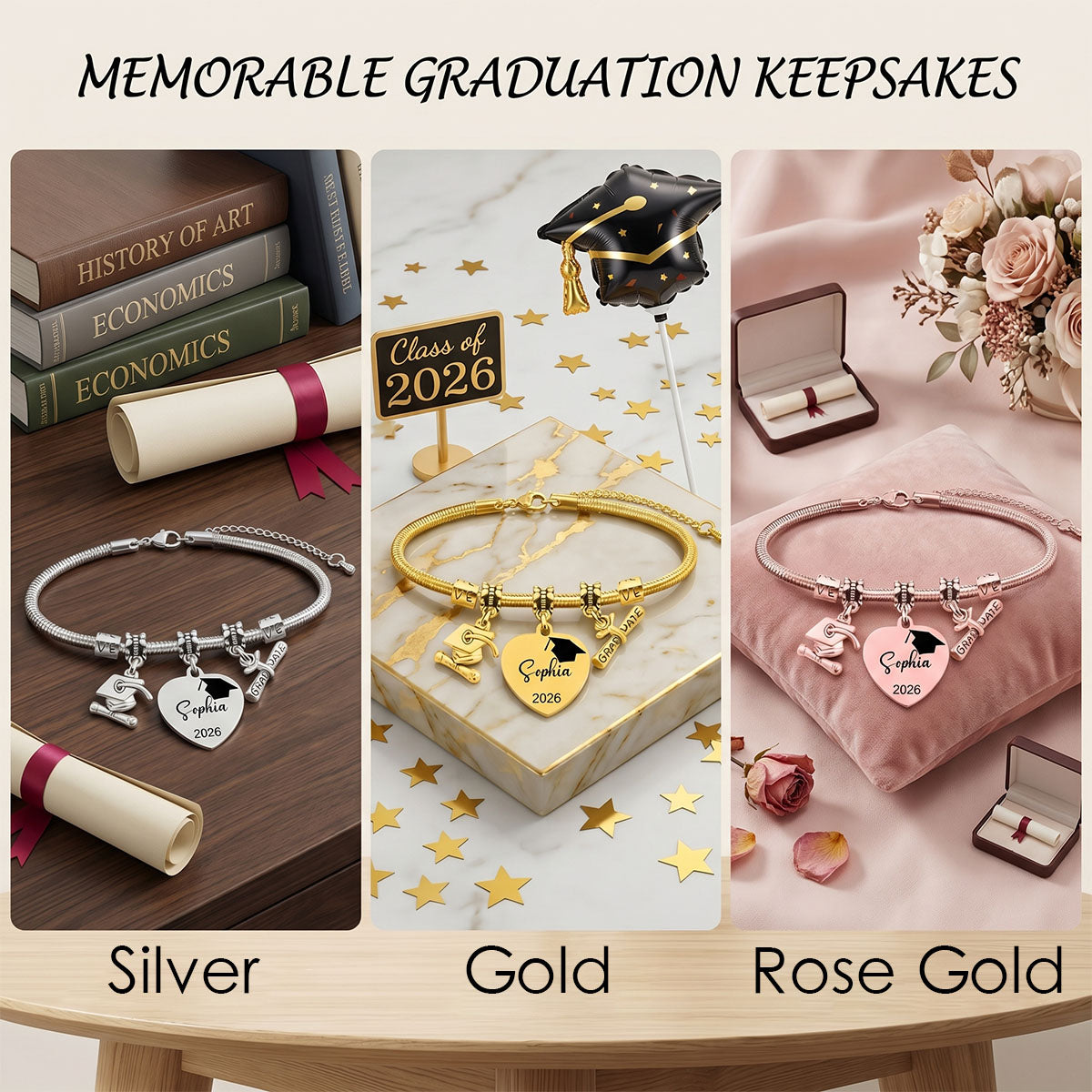 Personalized Custom Graduation Bracelet, Class of 2026