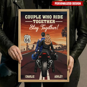 Personalized Couple Bikers Wall Art Poster With Names & Icons - Romantic Anniversary Valentine's Day Gift For Motorcycle Lovers