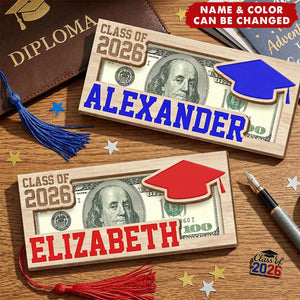 Custom Graduation Wood Money Holder With Name | Gift For Class Of 2026