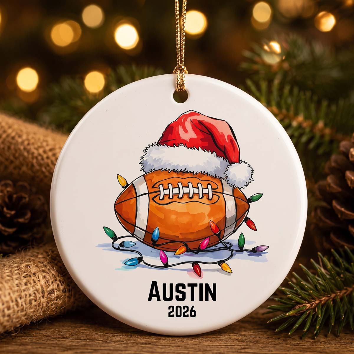 Personalized Football Ceramic Ornament | Sports Player Keepsake, Football Coach Team Christmas Gift Idea