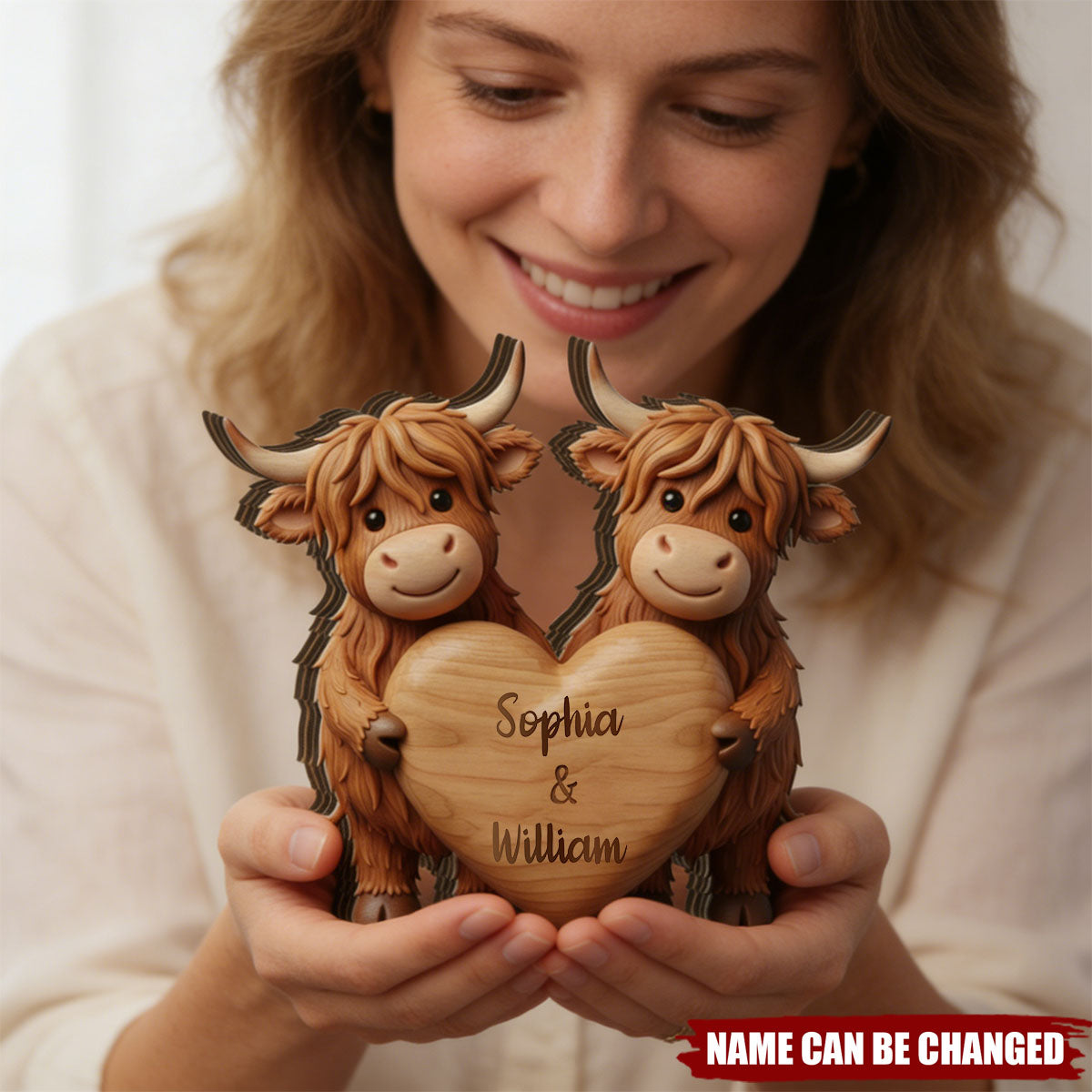 Personalized Highland Cow Wood Plaque With Names | Anniversary Gift For Couples