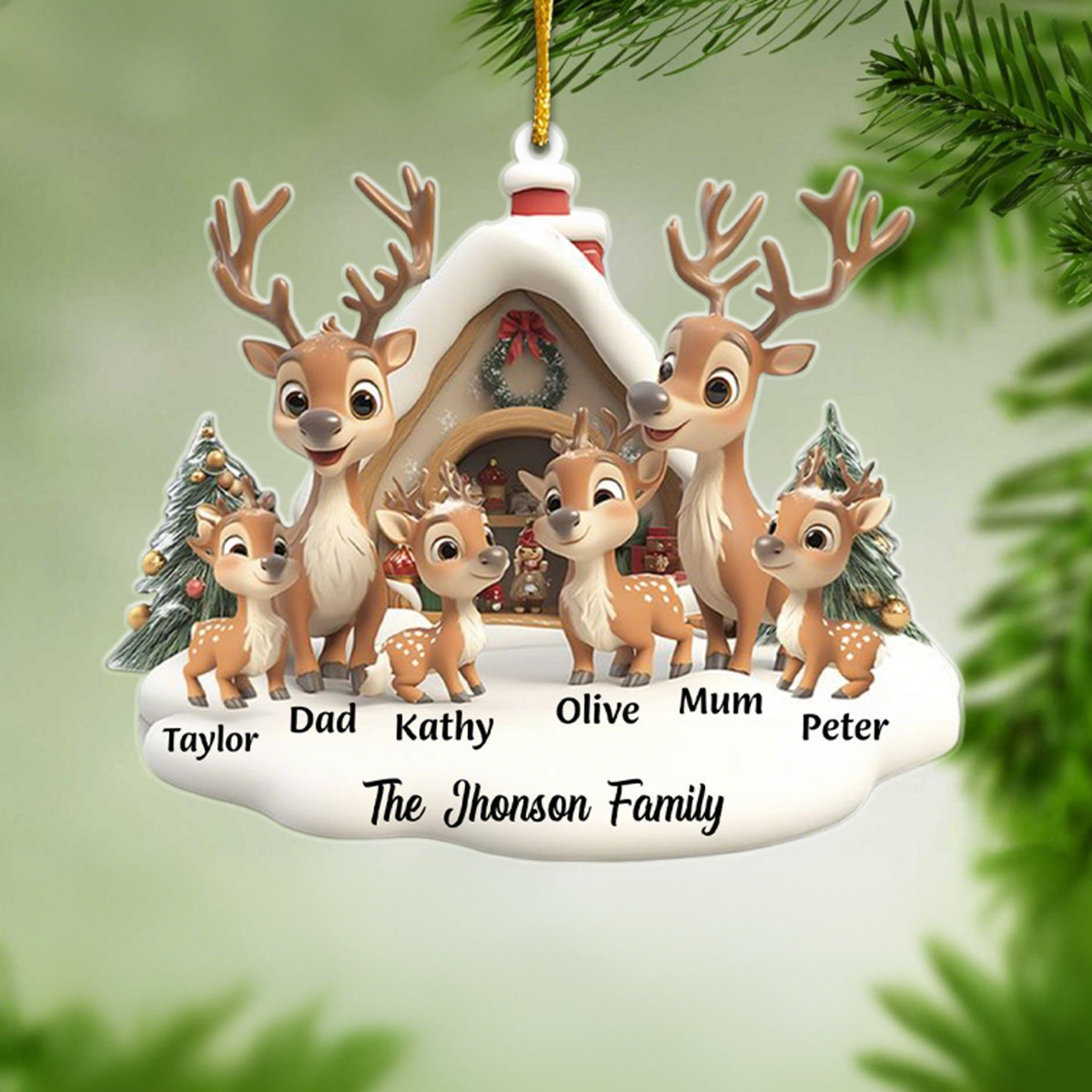 Reindeer Family Personalized Christmas Ornament - Customize Own Name, Treasure Every Christmas Family Imprint