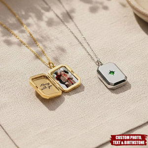 Personalized Hidden Picture Engraved Locket Necklace With Birthstone & Name - Valentine's Day Mother's Day Gift For Mom & Girlfriend