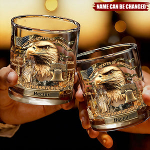 Personalized 250th Anniversary Vintage Whiskey Glass With Name & Bald Eagle - Independence Day Father's Day Gift For Grandpa Or Dad