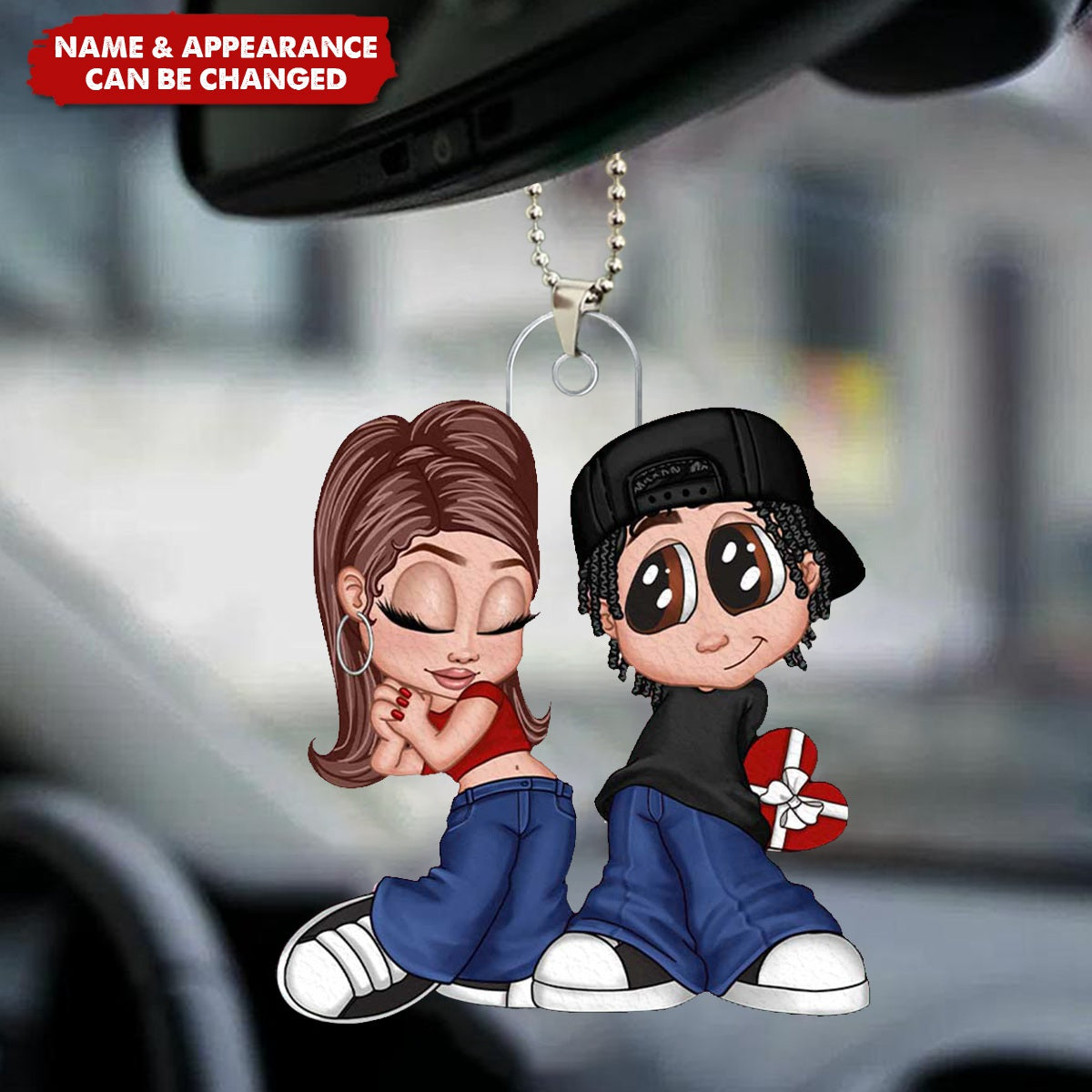 Personalized Y2K Aesthetic Couple Ornament With Appearance & Names | Retro Chibi Style Acrylic Charm | Valentine's Day Anniversary Gift For Couple