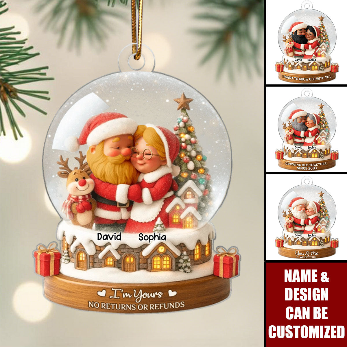 Personalized "Growing Old Together" Santa Couple Ornament With Name & Design Deliver Xmas Warmth For Couple For Grandparents