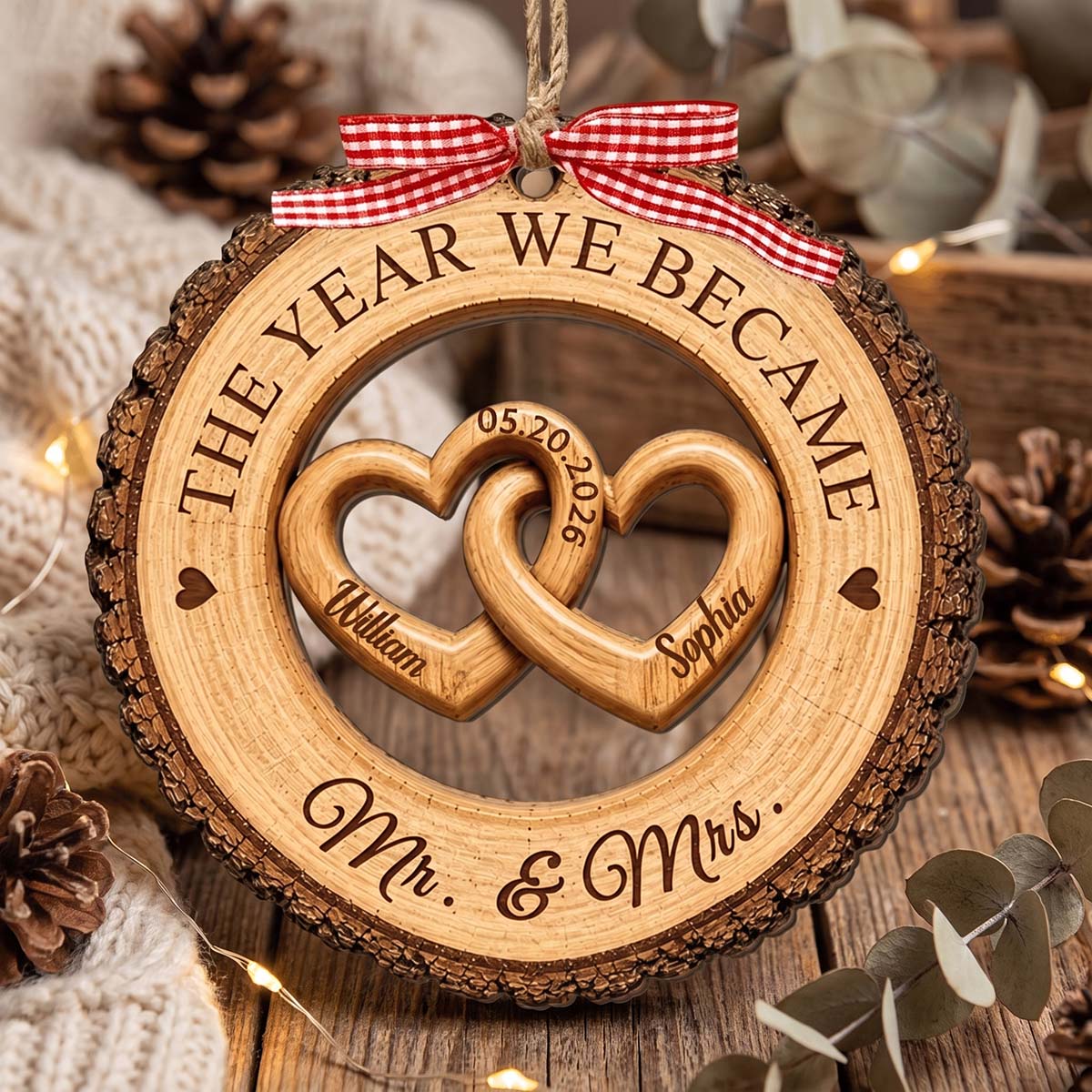 "The Year We Became Mr & Mrs" - Personalized Couples Christmas Wooden Ornament