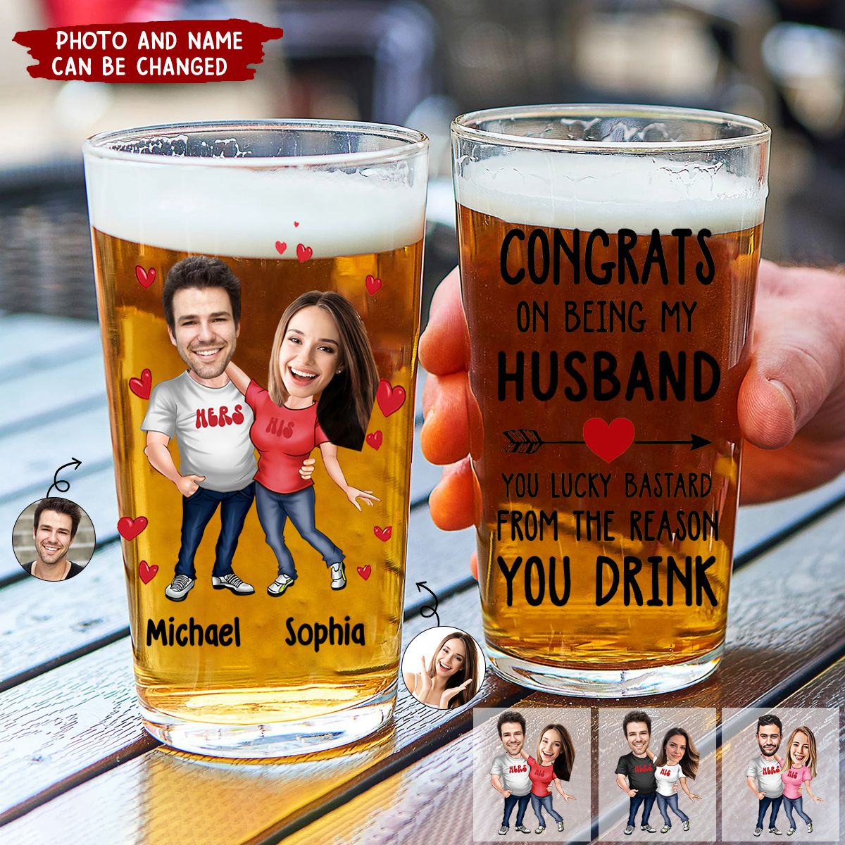 Personalized Couple Beer Glass - Congrats On Being My Husband Boyfriend Custom Name & Photo | Birthdays,Wedding Anniversary,Valentine's Day For Him