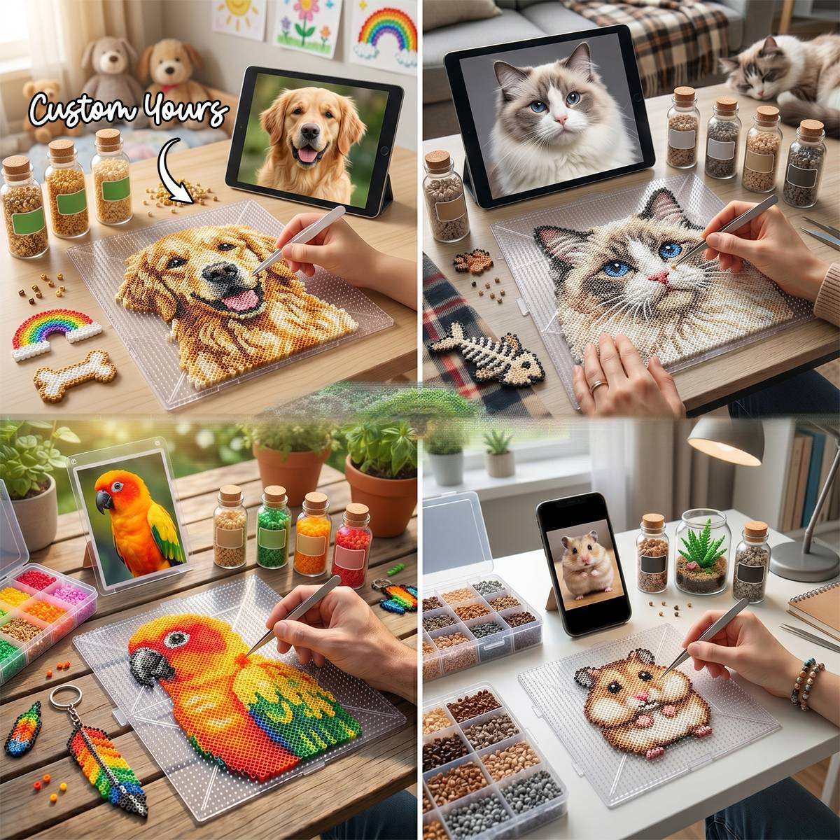 Custom DIY Perler Bead Sets - Upload Photo Gift For Pet Owners- All Tools Included