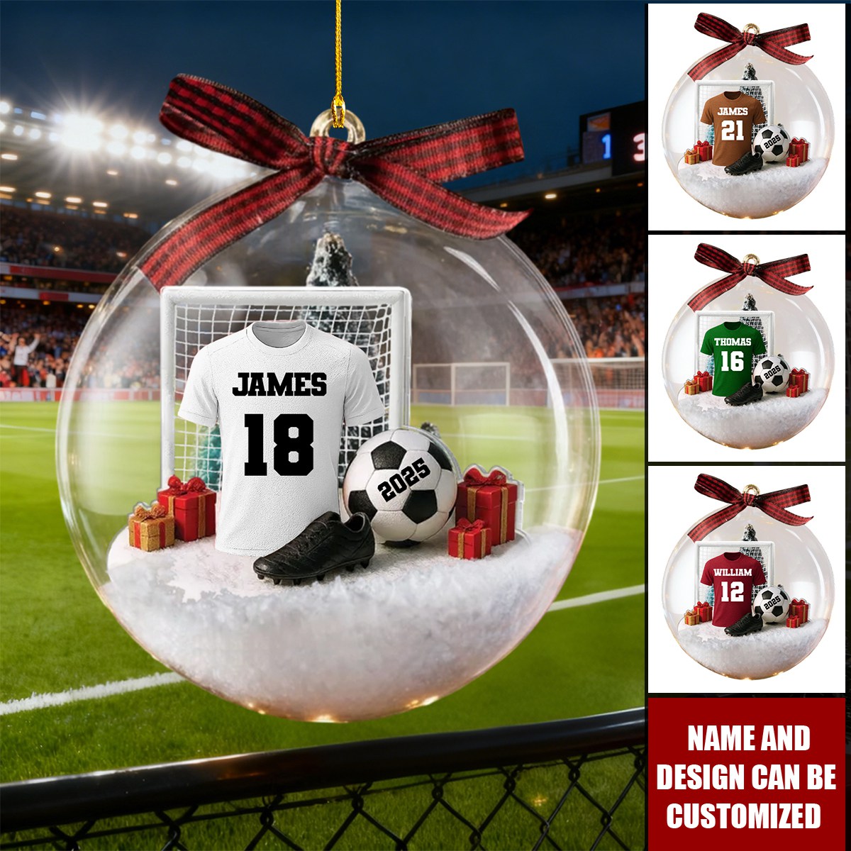 Personalized Soccer Kit Snow Ornament With Name Number & Year Gift For Soccer Player Coach Sport Lover