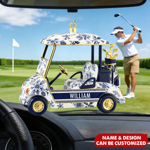 Personalized Golf Cart Acrylic Ornament With Color & Name | Creative Holiday Birthday Gift For Golfers Grandpas Team Members