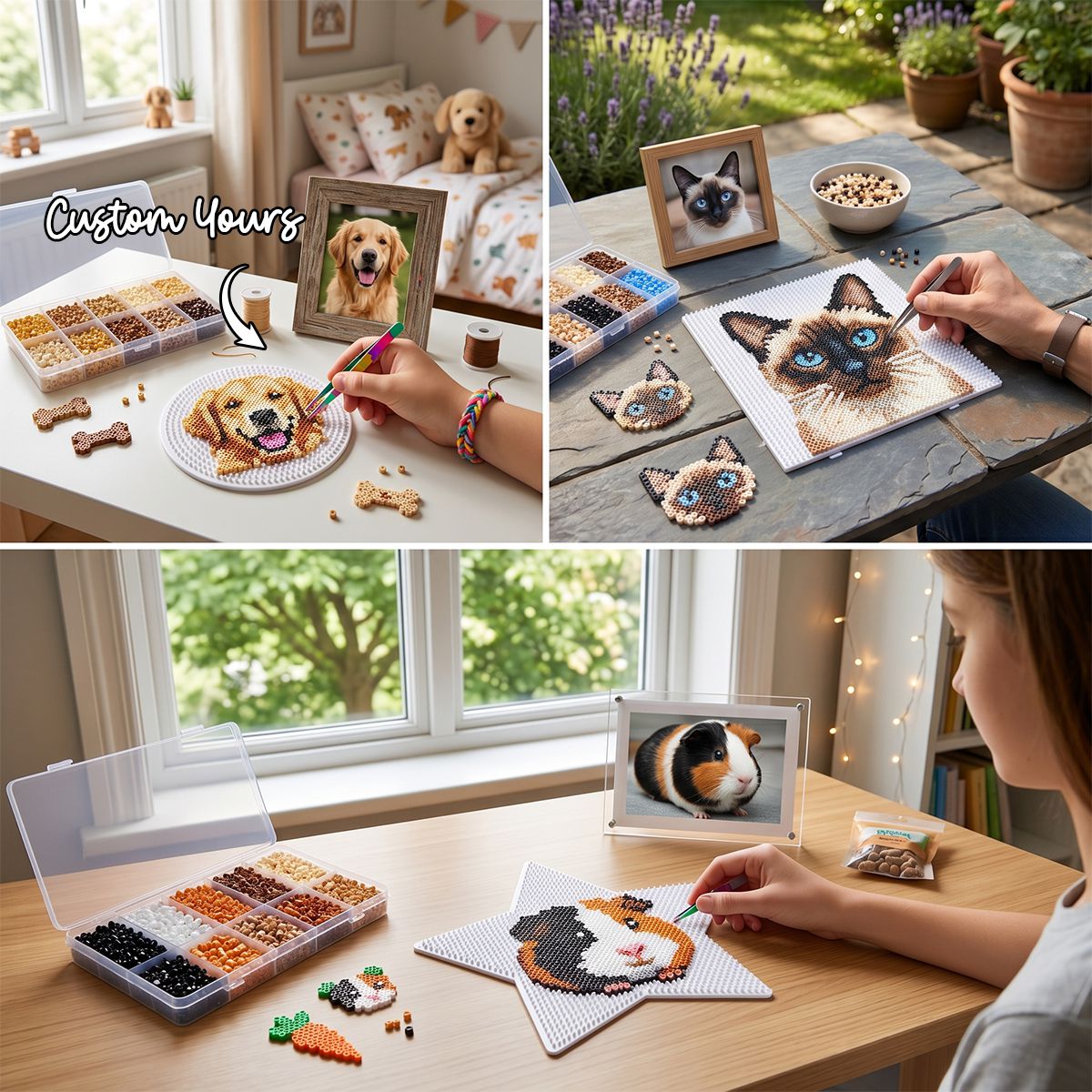 Custom DIY Perler Bead Sets - Upload Photo Gift For Pet Owners- All Tools Included