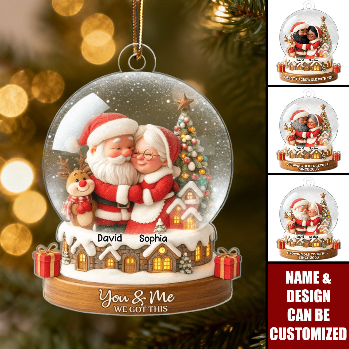 Personalized "Growing Old Together" Santa Couple Ornament With Name & Design Deliver Xmas Warmth For Couple For Grandparents