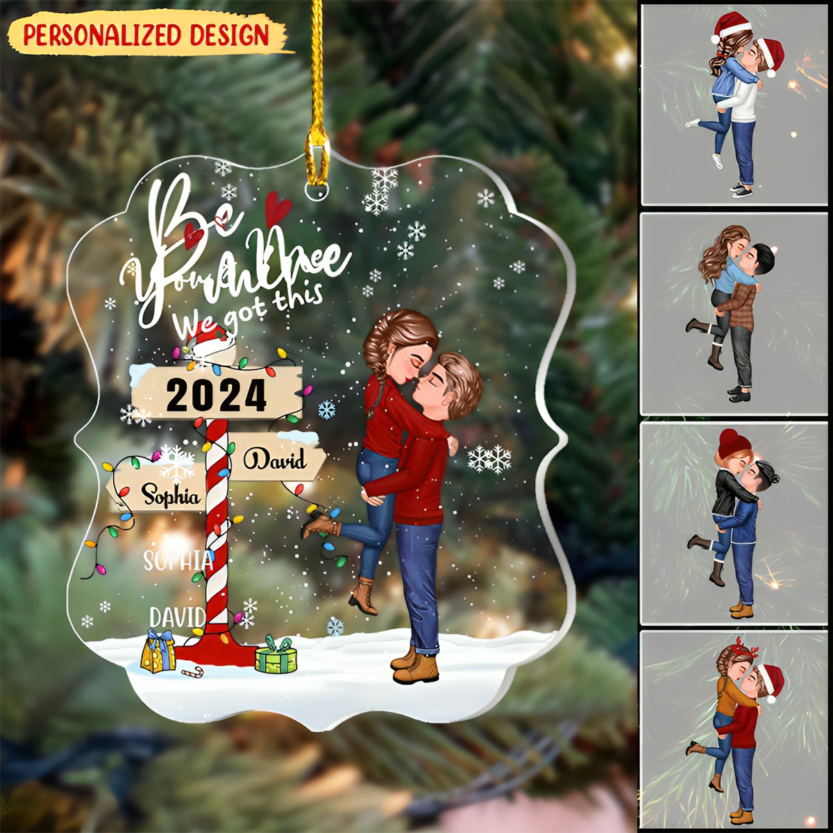 Personalized Couple Hugging Kissing Christmas Ornament,"Be You & Me We Got This" Customized Names | Meaningful Christmas & Birthday Gift
