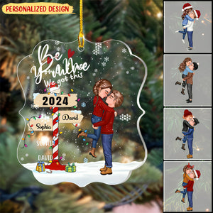 Winter Couple Hugging Kissing In The Snow Personalized Acrylic Christmas Ornament