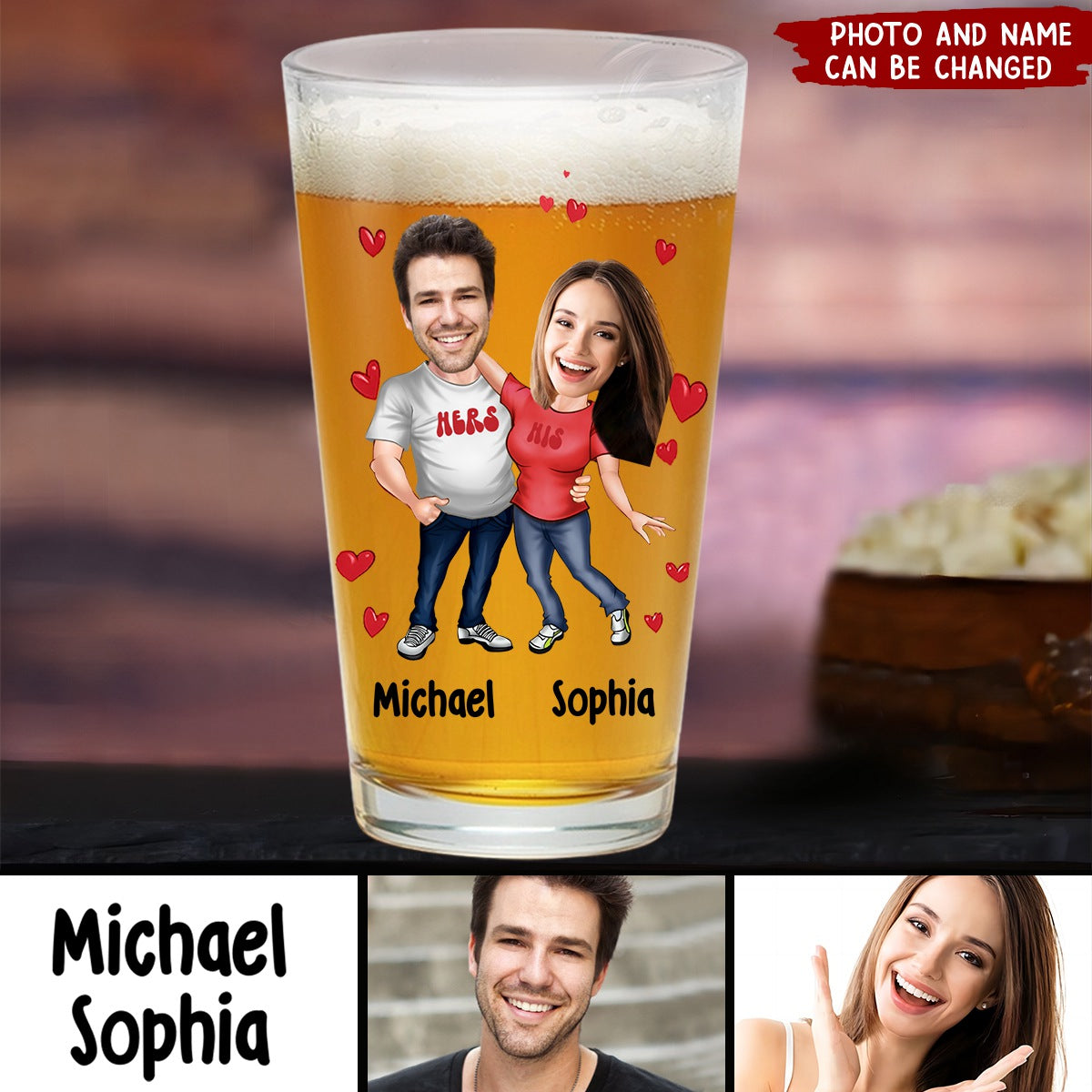 Personalized Couple Beer Glass - Congrats On Being My Husband Boyfriend Custom Name & Photo | Birthdays,Wedding Anniversary,Valentine's Day For Him