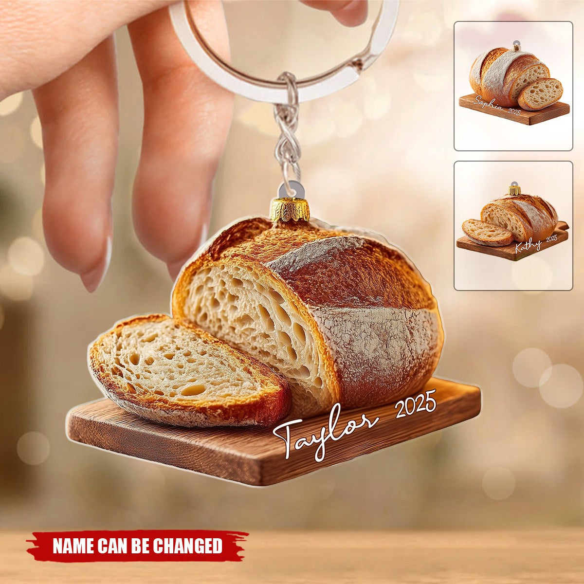 Personalized Shatter-Proof Glossy Acrylic Sourdough Keychain With Name & Year - Culinary New Year Birthday Gift For Bread Bakers