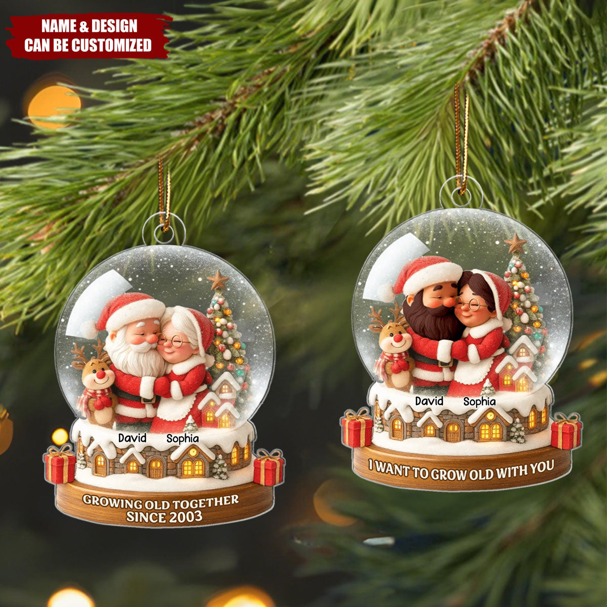 Personalized "Growing Old Together" Santa Couple Ornament With Name & Design Deliver Xmas Warmth For Couple For Grandparents