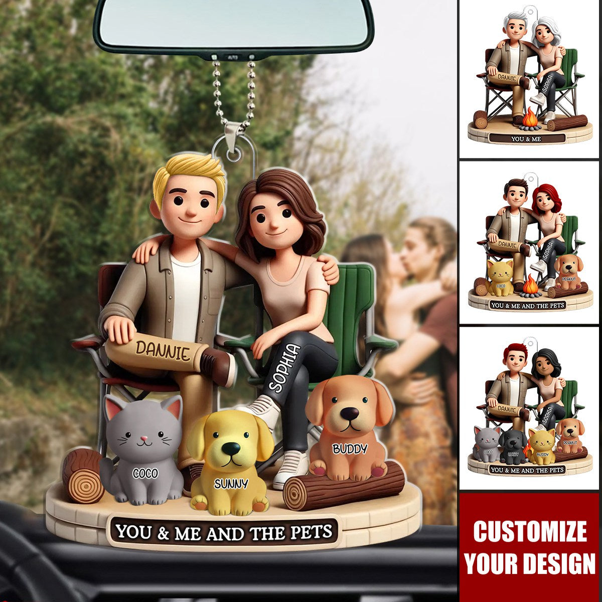 Personalized Acrylic Car Ornament Camping Couple You Me And The Dog Cats Gift For Couple For Her For Him
