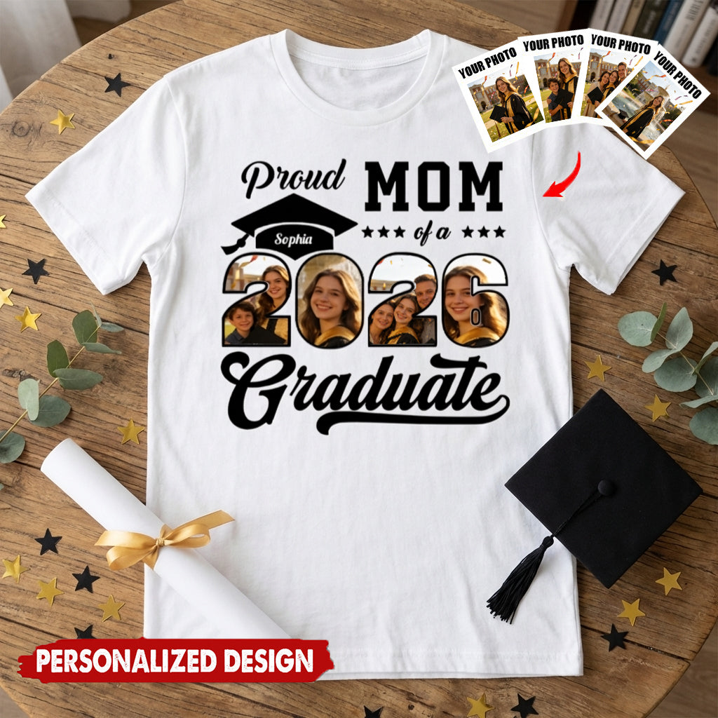Personalized Photo Collage Graduation T-shirt With Name Year & School | Graduation Gift For Proud Family