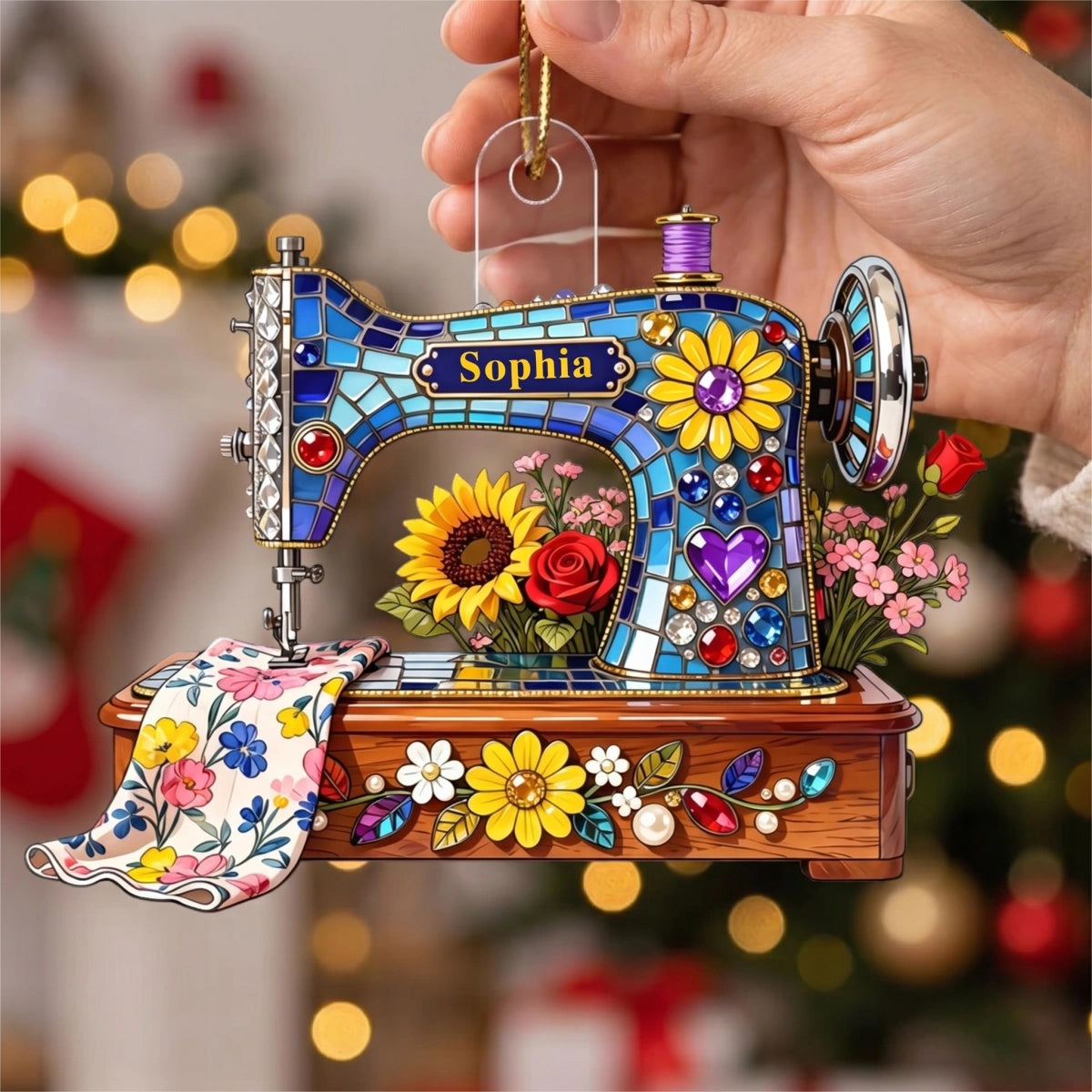 Custom Name 3D Effect Sewing Machine Ornament | Personalized Flower Gift For Tailor Decor Pendant