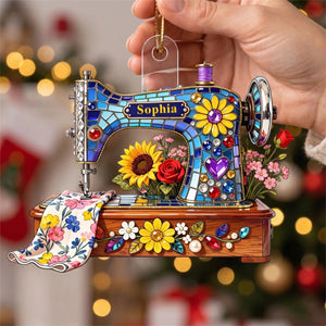 Custom Name 3D Effect Sewing Machine Ornament | Personalized Flower Gift For Tailor Decor Pendant