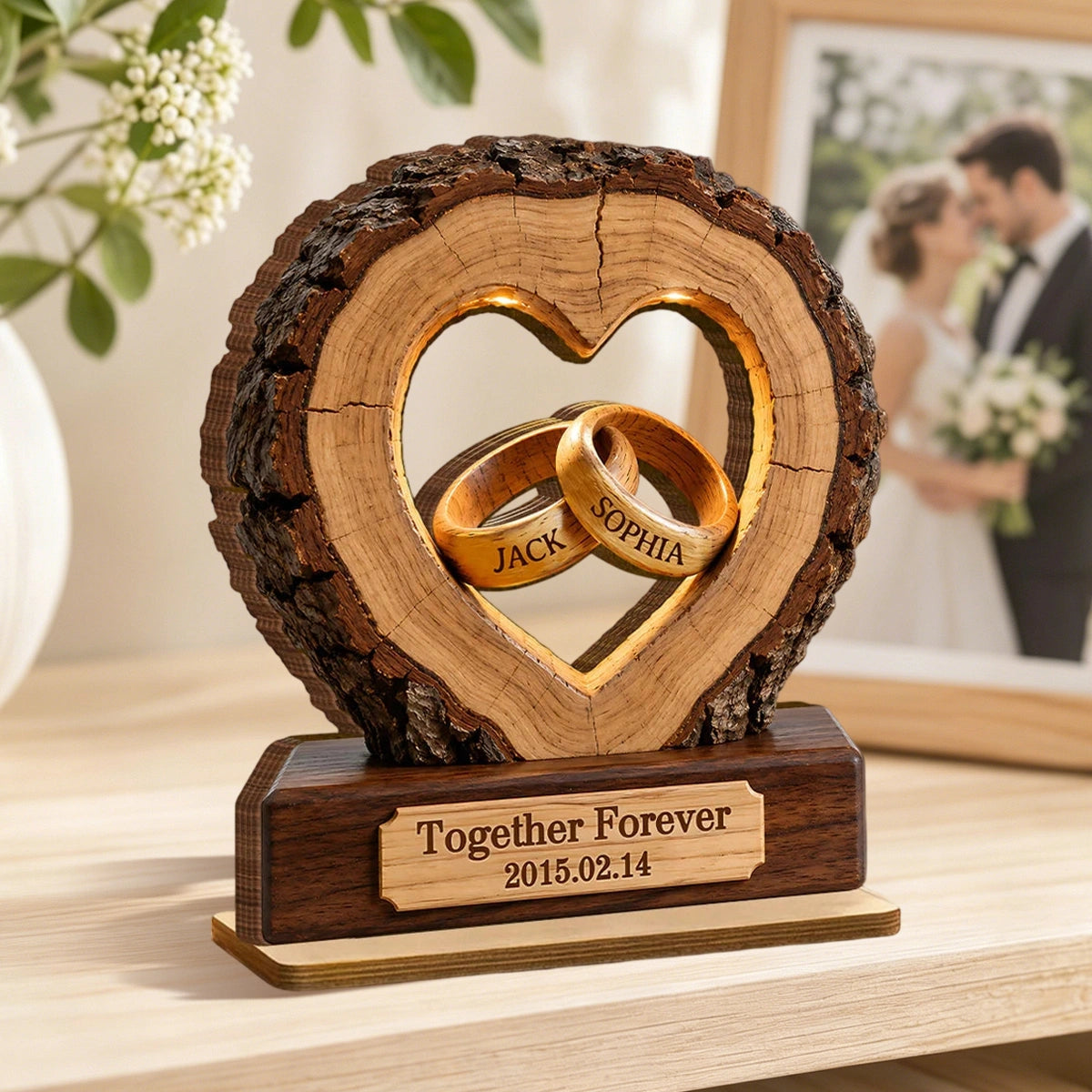 Personalized Together Forever Wooden Plaque With Names - Anniversary Wedding Gift For Couples