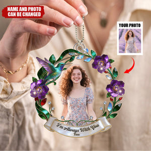 Personalized Red Cardinal & Flower Wreath Car Acrylic Ornament With Name & Photo - Memorial Keepsake Sympathy Decor For Loss Of Loved One