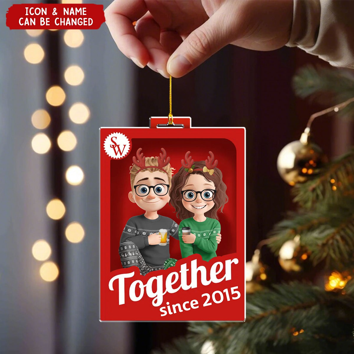 Personalized Couple Christmas Ornament With Icon Name & Year,Celebrate Love & Warmth Together For Him & Her