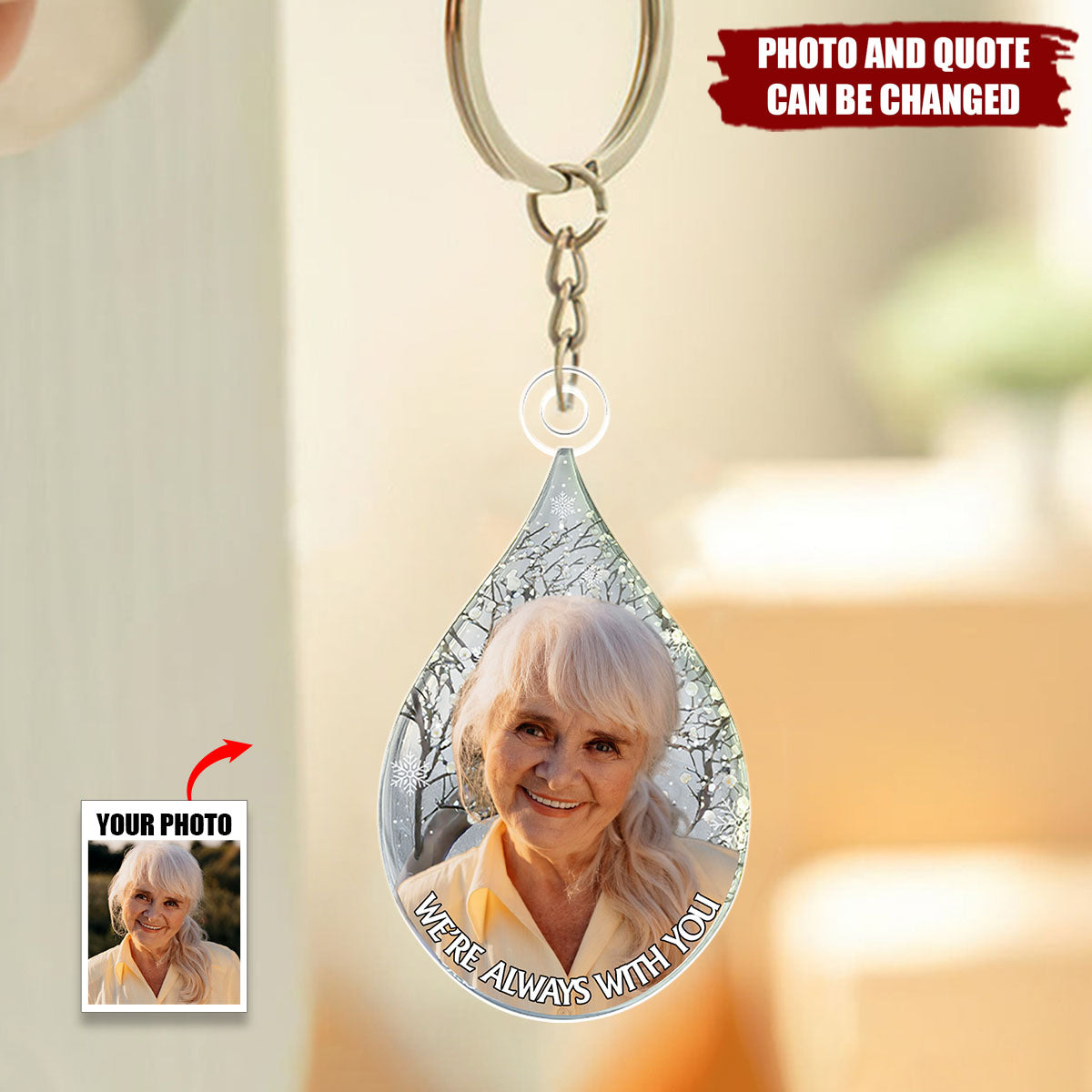 Personalized "I'm Always With You" Acrylic Keychain With Photo & Quote | Heartfelt Memorial Sympathy Gift For Grieving Families
