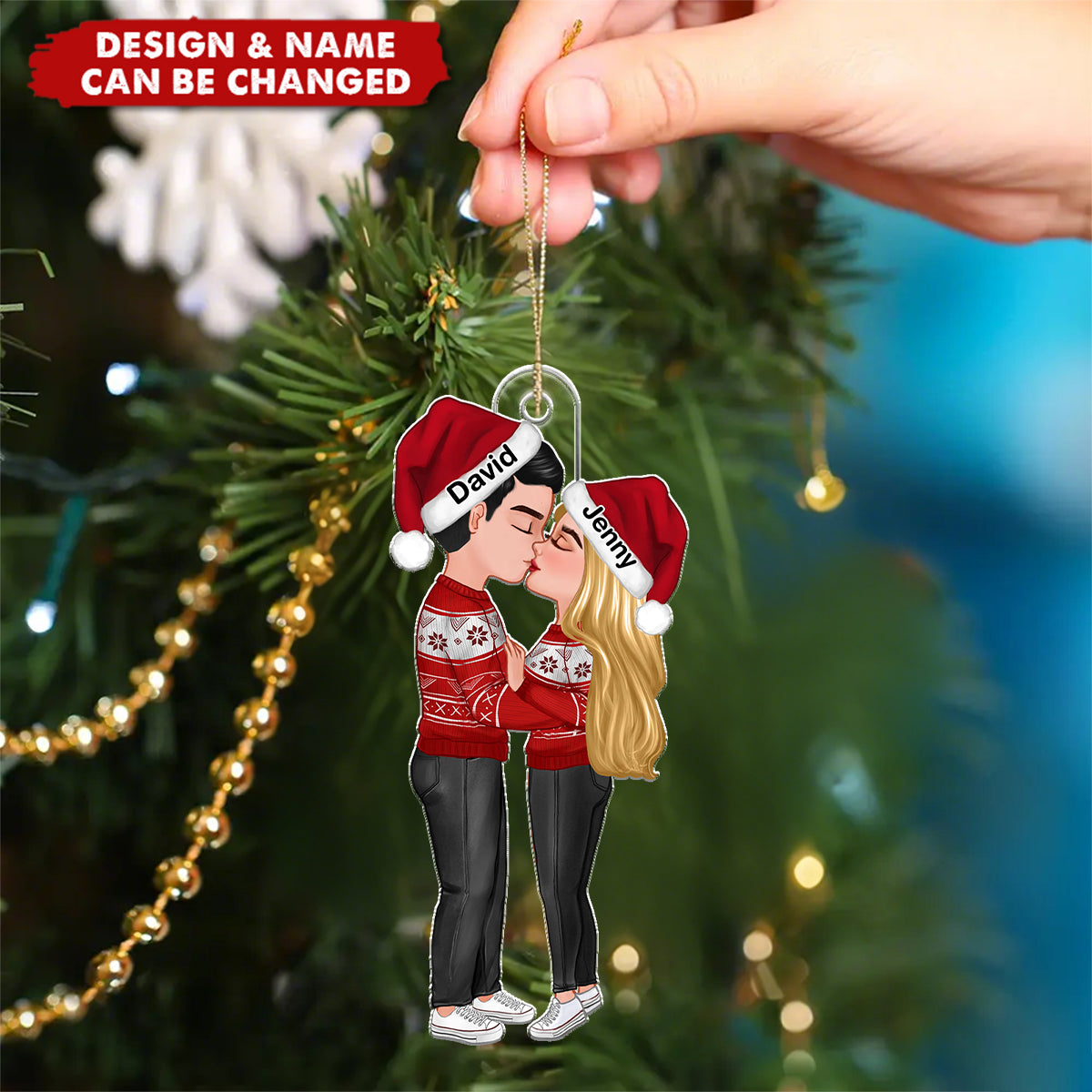 Personalized Kissing Couple Christmas Ornament With Names & Icons | Our First Christmas Together Keepsake | Best Gift For Newlywed & Engaged Couple