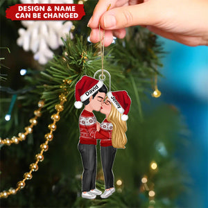 Personalized Kissing Couple Christmas Ornament With Names & Icons | Our First Christmas Together Keepsake | Best Gift For Newlywed & Engaged Couple