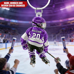 Personalized Ice Hockey Player Keychain With Color Name & Jersey Number | Unique Keepsake For Son And Hockey Lovers