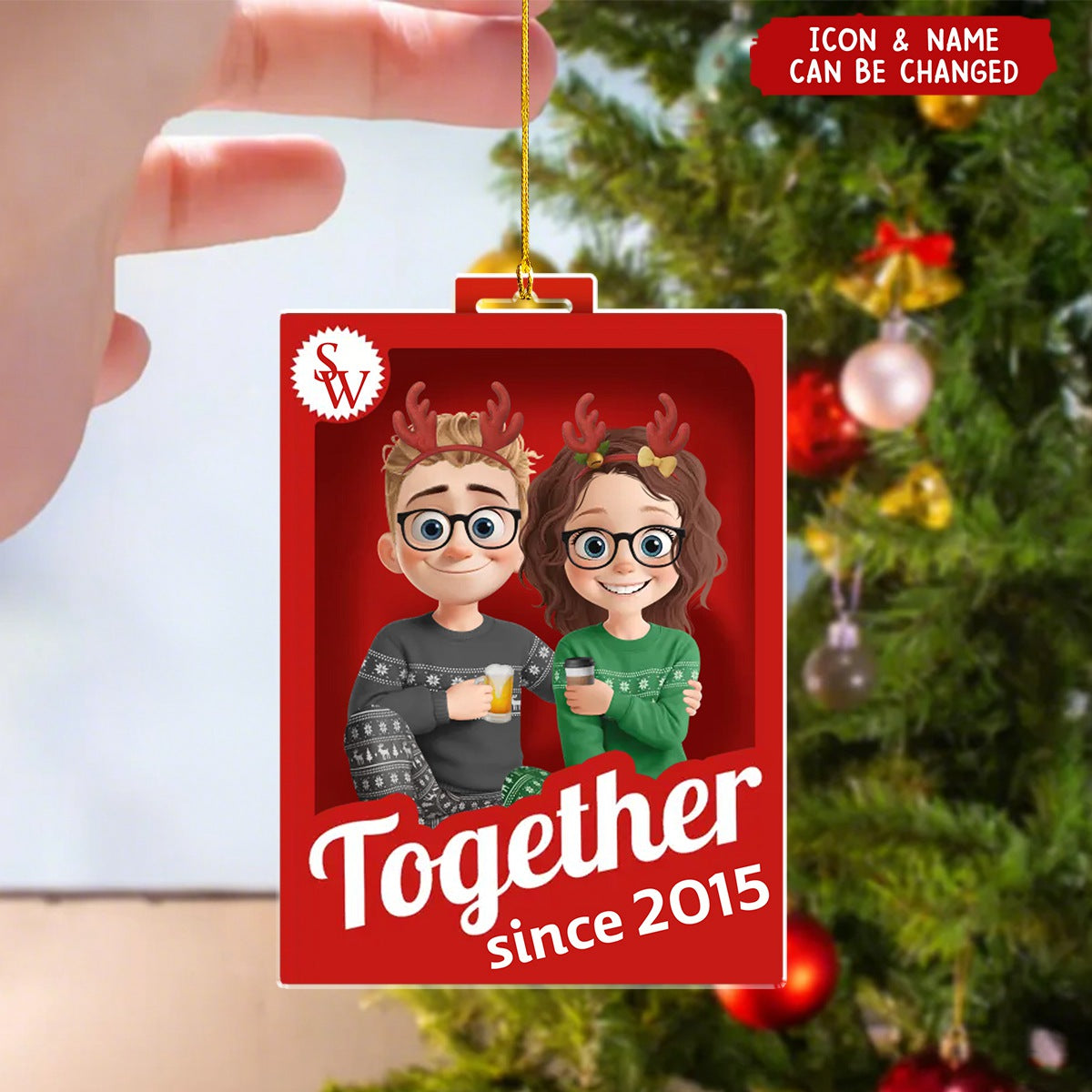 Personalized Couple Christmas Ornament With Icon Name & Year,Celebrate Love & Warmth Together For Him & Her