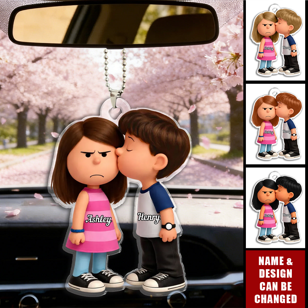 Personalized Cute Cartoon Couple Car Ornament With Names & Icons | Sweet Valentine's Day Anniversary Wedding Gift For Couples