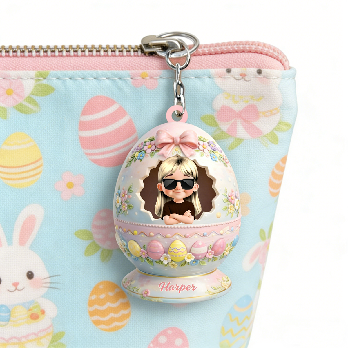 Personalized 3D Effect Easter Egg Acrylic Keychain With Design & Name | Gift For Kids