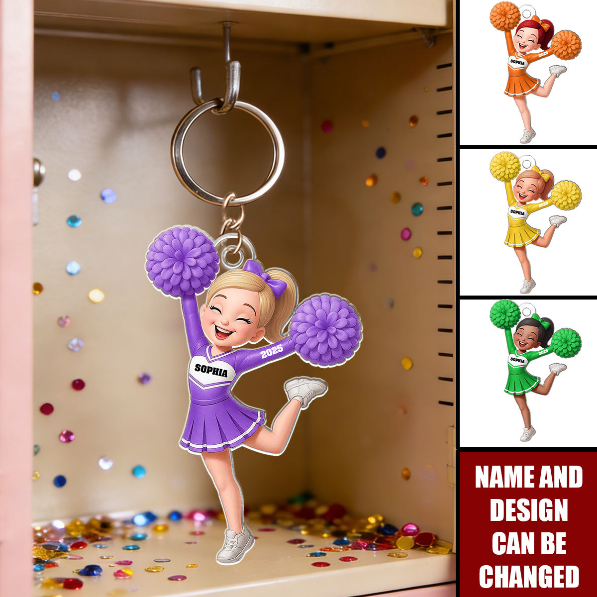 Personalized Cheerleader Girl Acrylic Keychain With Name & Year & Color Inspirational Gift For Daughter Granddaughter Girls