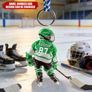 Personalized Ice Hockey Player Keychain With Color Name & Jersey Number | Unique Keepsake For Son And Hockey Lovers