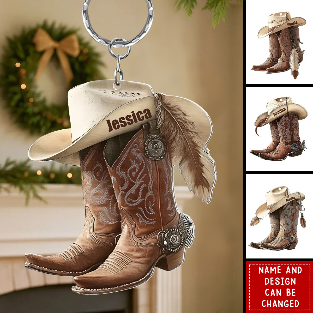 Personalized Western Cow Boots & Hat Keychain With Name & Style Selection | Must-Have Accessory For Modern Cowboy & Cowgirl
