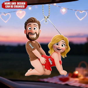 Personalized Naughty Couple Acrylic Car Ornament With Names & Cheeky Pose Design | Hilarious Valentine's Day Gag Gift For Fun Couples