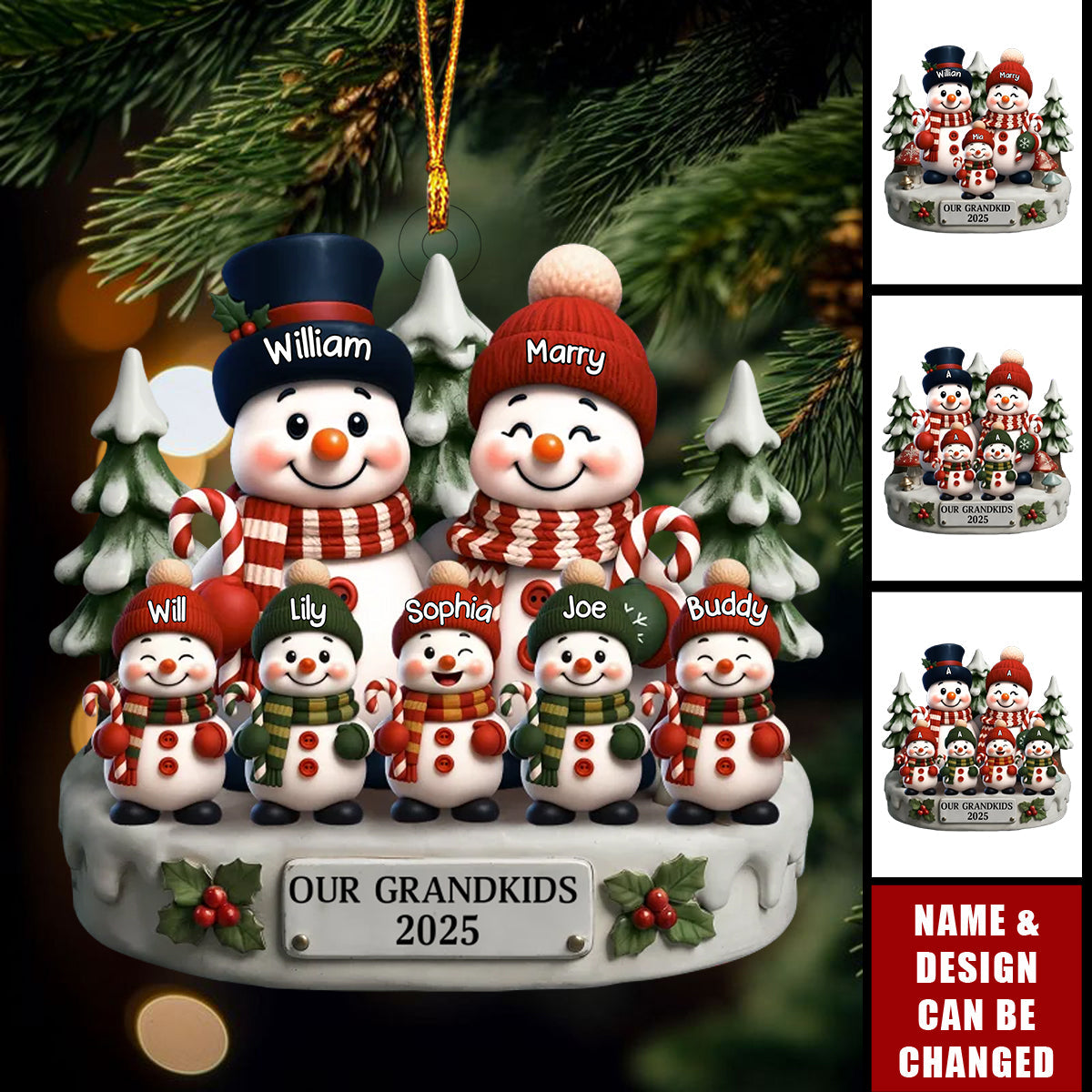Personalized "Our Grandkids" Family Ornament with Couple and 1-10 Kids Names | Record Christmas Memories For Grandparents Kids