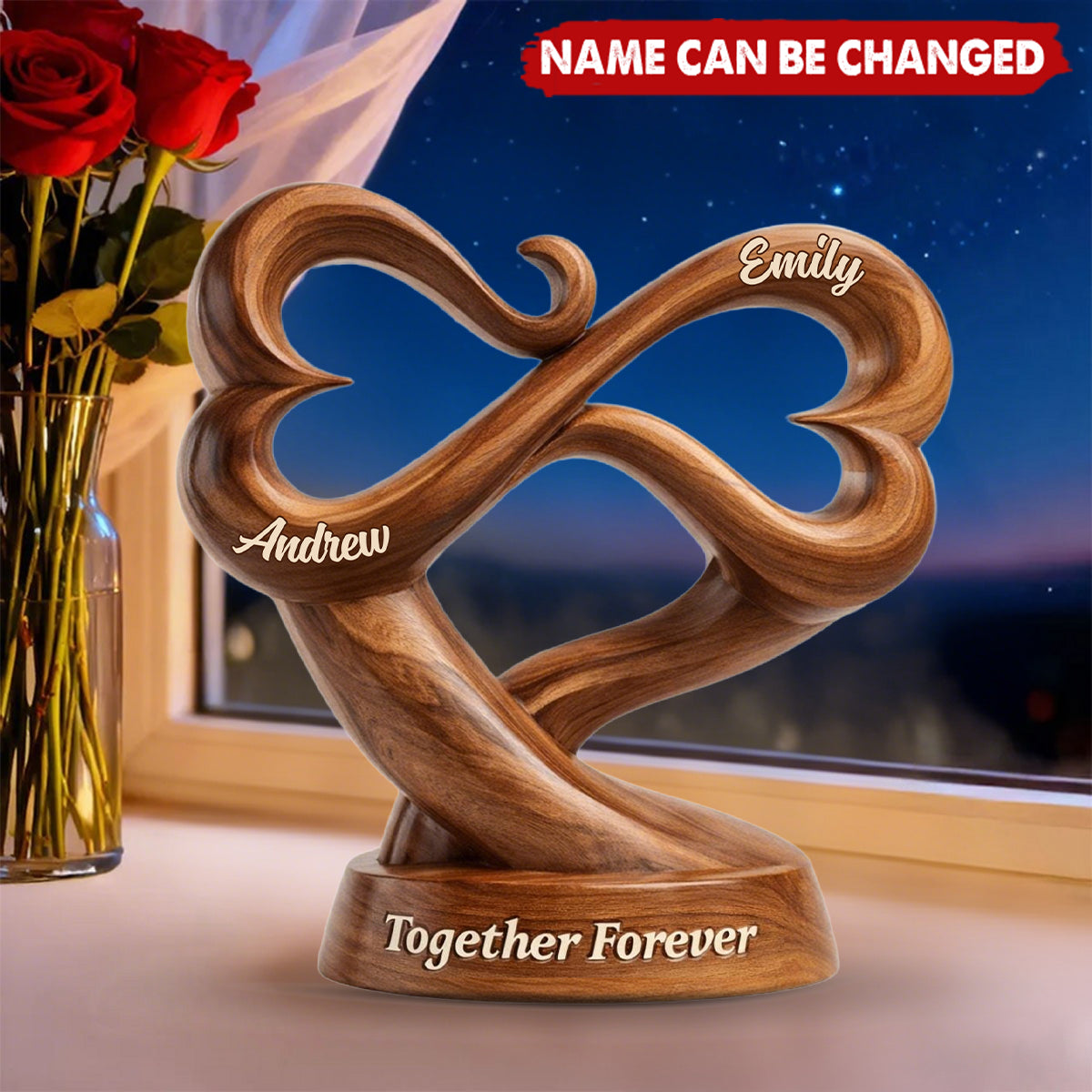 Personalized Infinity Heart Acrylic Plaque With Names | Romantic "Together Forever" Love Engagement Valentine's Day Gift For Couples